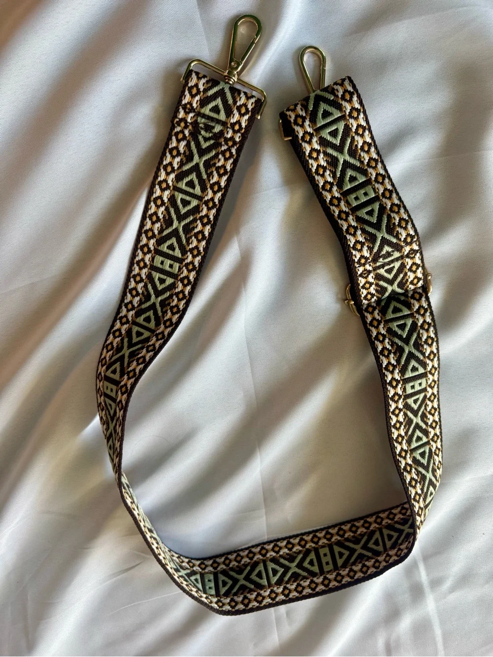 Quilted Cream and Brown Crossbody with Patterned Strap